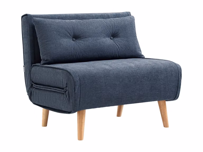 Sillón cama plegable Vente-Unique en tela azul con estructura de metal y madera de estilo escandinavo