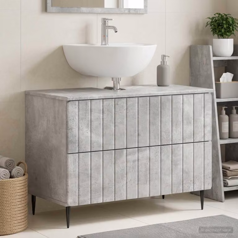 Mueble de lavabo Prolenta de diseño minimalista en color gris con acabado mate, compuesto por puertas y cajones internos, An/P/Al: 82 x 41 x 58,5 cm