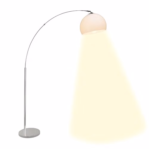 Lámpara de pie moderna Brilliant Vessa con estructura cromada y pantalla blanca, cabeza orientable y altura de 1,7 m