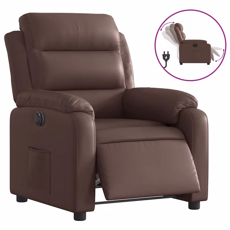 Sillón reclinable eléctrico vidaXL en cuero sintético marrón para salón