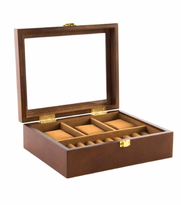 Caja joyero Wadiga de madera y cristal en color marrón An/P/Al: 22 x 18 x 8 cm