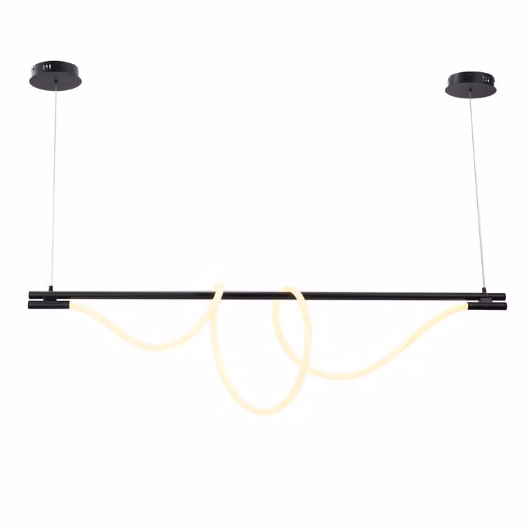 Lámpara colgante moderna Salsa de ALPINALUZ con diseño orgánico ondulado, LED de 45W, luz blanco neutro 4000K, acabado en metal negro y dorado, con altura ajustable y rotación de 360º