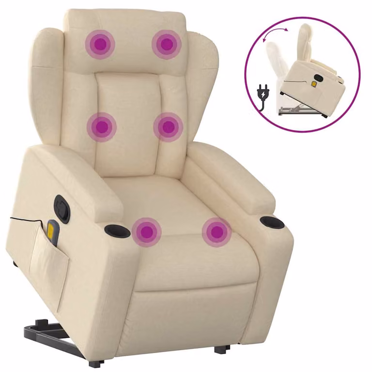 Silla de masaje reclinable vidaXL en tela color beige para salón con reposabrazos y diseño moderno