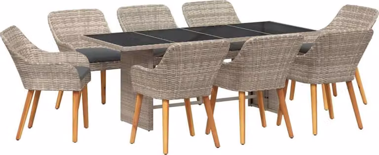 Conjunto de comedor de jardín Syfax de 9 piezas en ratán sintético y cristal color gris mate