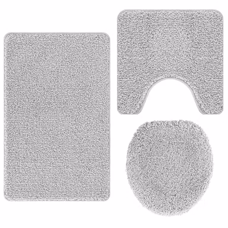 Conjunto de 3 alfombras de baño antideslizantes y lavables vidaXL en color gris de poliéster