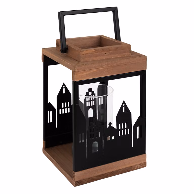 Faro decorativo rústico de madera y metal ECD Germany en marrón y negro para Navidad