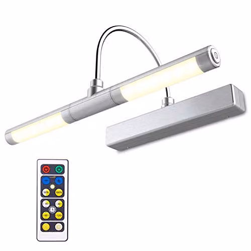 Luz LED de pared inalámbrica HONWELL con control remoto, cabezal giratorio de 33 cm, regulable y con temporizador en color plateado