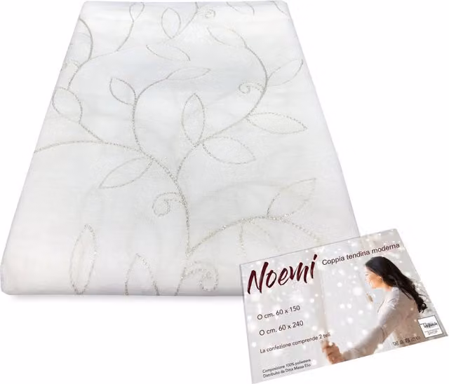 Par de cortinas Tex Family Noemi con bordado floral moderno en color blanco, An/Al: 60 x 150 cm