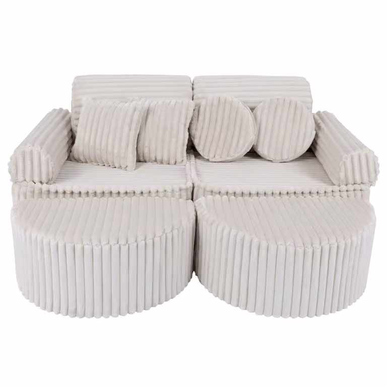 Sofá modular infantil MeowBaby de 12 piezas en pana suave color beige y blanco con fundas extraíbles