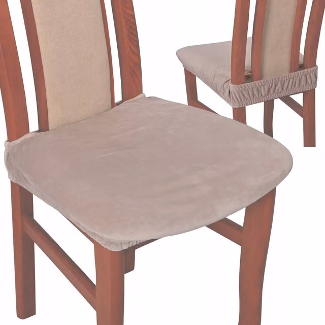 Funda de terciopelo elástica para asiento de silla Tess en color beige claro
