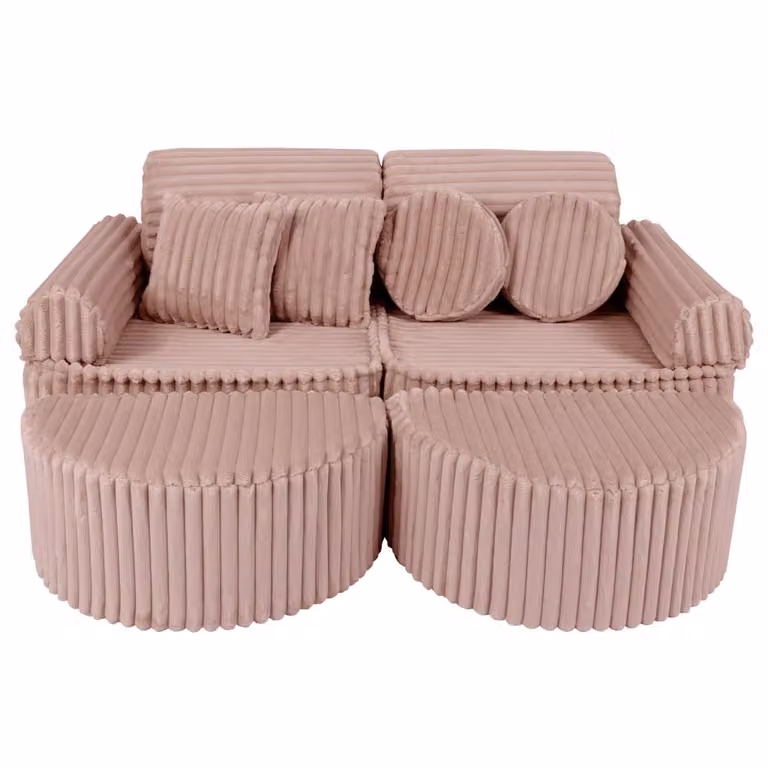 Sofá modular infantil MeowBaby de 12 piezas en pana rosa con fundas extraíbles y cojines incluidos