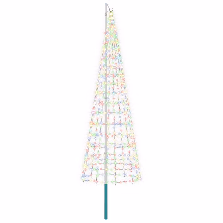 Árbol de Navidad con luces LED multicolor vidaXL de 300 cm en color verde y plata con mástil y estacas