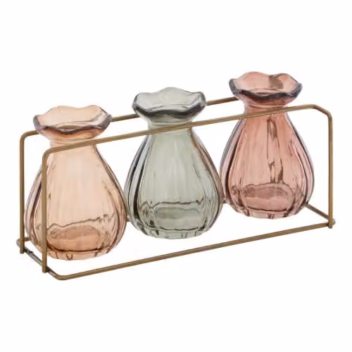 Set de 3 jarrones Mona de Atmosphera en multicolor y cristal, Altura: 10,2 cm