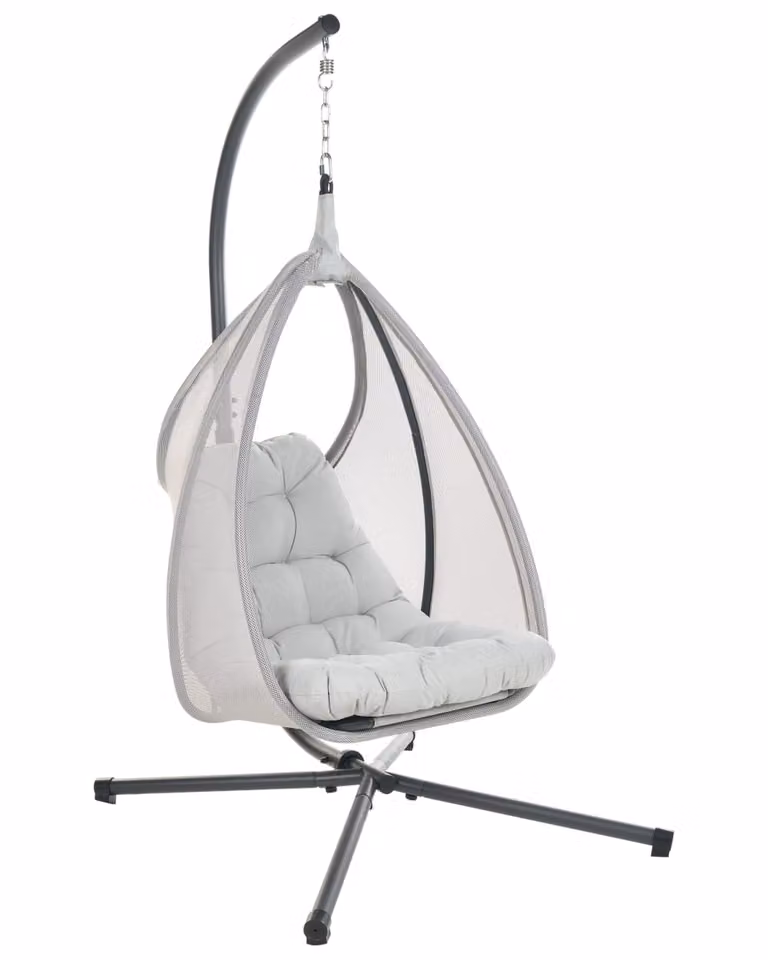 Sillón colgante Beliani con soporte de metal y cojines incluidos en tela gris claro para jardín o terraza