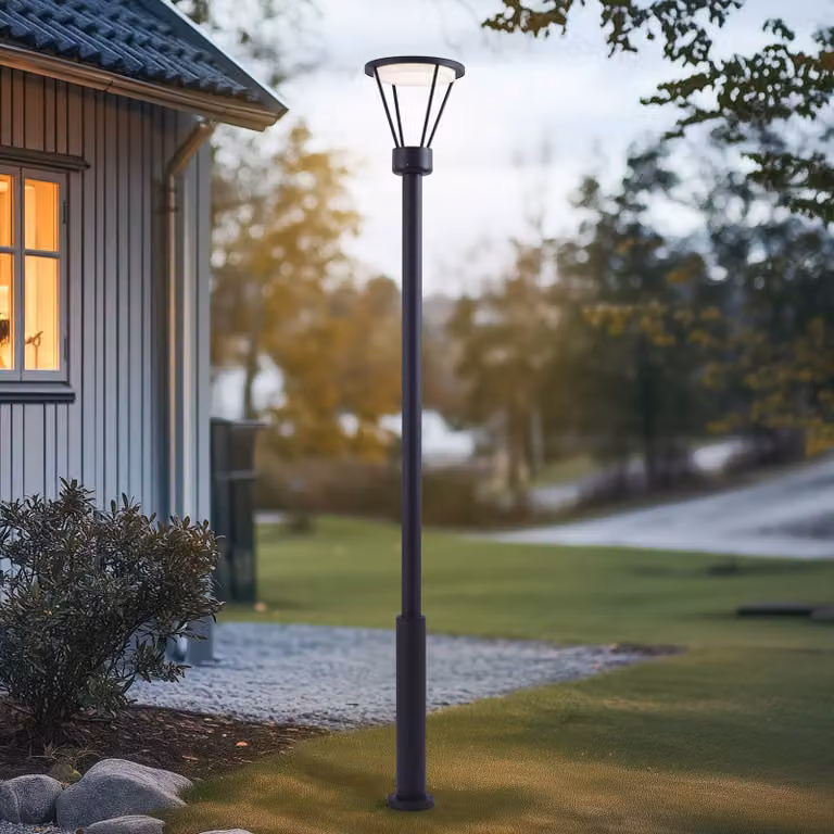 Lucande Lámpara de exterior LED Elario, negra, aluminio y plástico, Altura: 222,3 cm