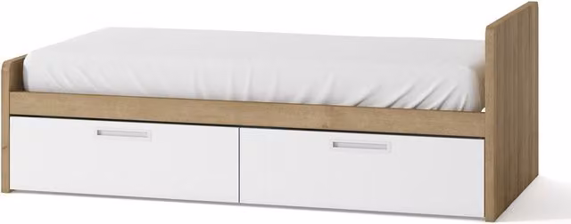 Cama Mio de El Corte Inglés con 2 cajones y costado derecho alto en blanco y marrón