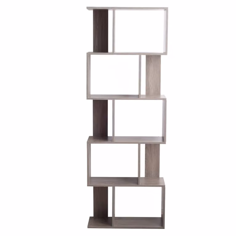 Estantería Rebecca de Mobili con 5 estantes en MDF color gris blanqueado, Al: 169 cm, An: 60 cm, P: 24 cm