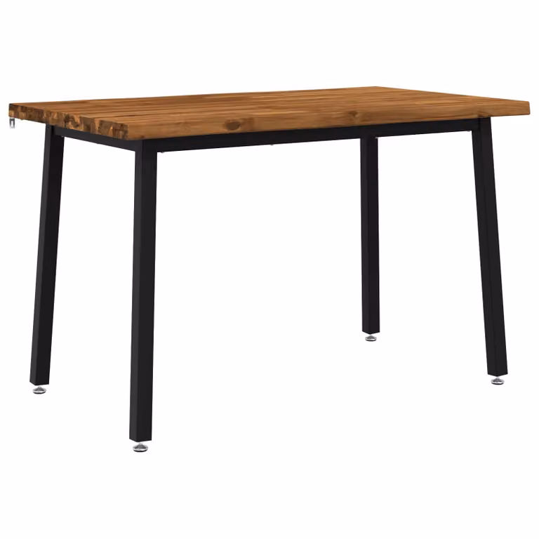 Mesa de comedor moderna vidaXL de madera de acacia sólida con borde natural, color marrón y negro, An/P/Al: 120 x 70 x 75 cm