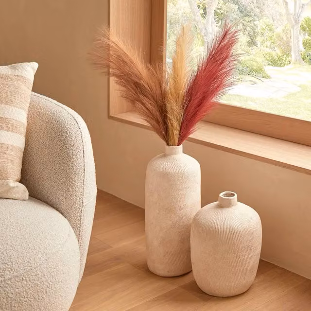 Jarrón Romia de cerámica beige Atmosphera Altura: 31 cm