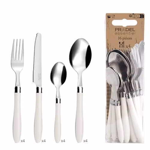 Juego de cubiertos Pradel Essentiel Réglisse de 16 piezas en acero inoxidable 18/0 y color crema para 4 personas
