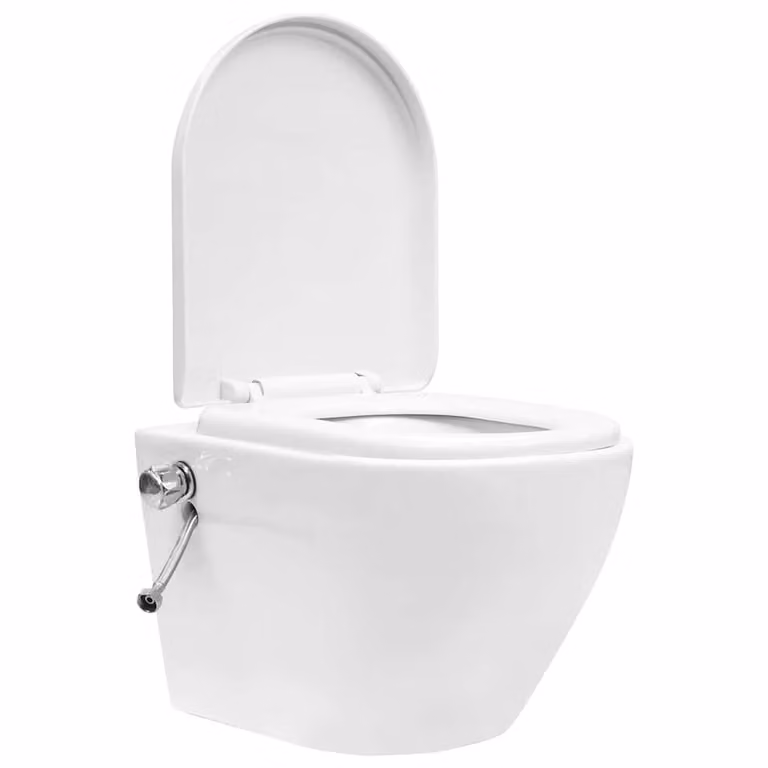 Inodoro suspendido de pared vidaXL en cerámica blanca con diseño rimless, cisterna oculta y cierre suave, An/P/Al: 48 x 36,5 x 41,5 cm