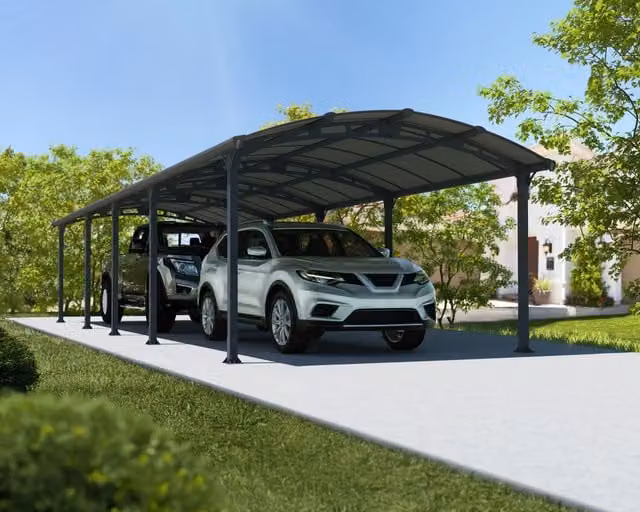 Carport Palram Arcadia de aluminio y policarbonato con canalón, An/Pr: 3,60 x 10,77 m, Gris