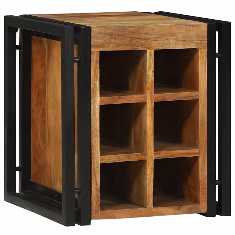 Estante de vino vidaXL de madera de acacia sólida y metal en estilo rústico, color marrón y negro, An/P/Al: 35 x 35 x 39 cm