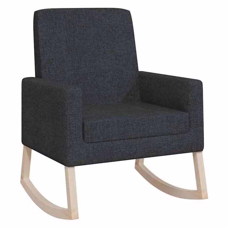 Silla mecedora de tela negra vidaXL con estructura de madera y reposabrazos