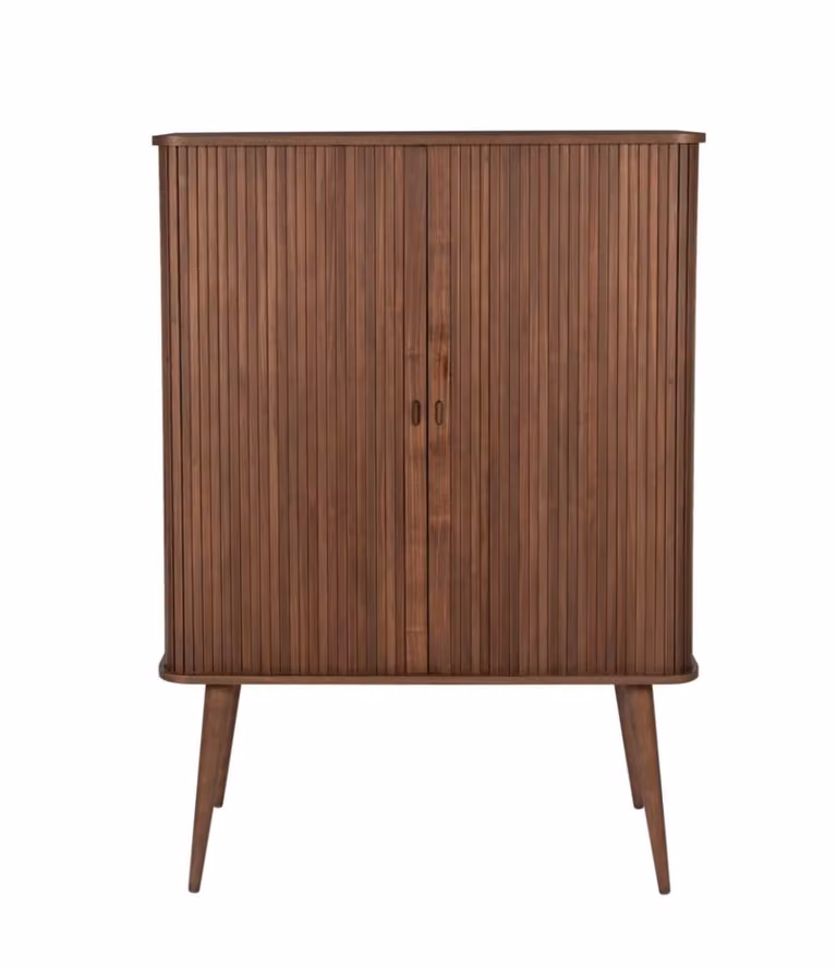 Armario de estilo escandinavo Zuiver con puertas correderas de cristal y madera en color marrón, An/P/Al: 140 x 45 x 100 cm