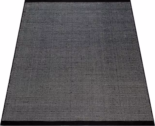 Alfombra de lana Karma negra de estilo minimalista, An: 60 cm, Al: 110 cm