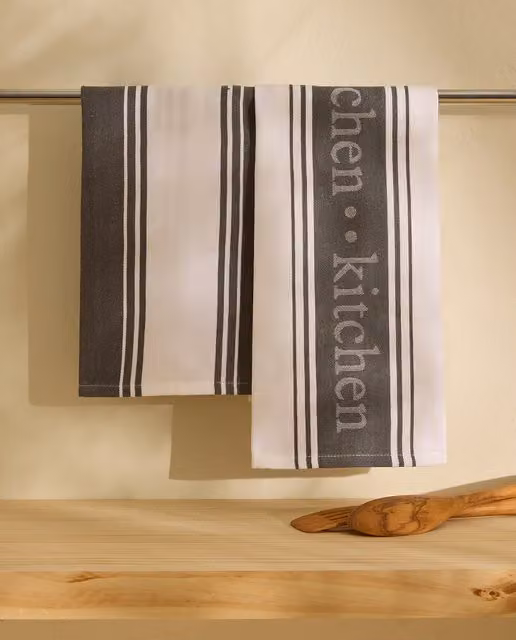 Set de 2 paños de cocina de algodón Kitsail de El Corte Inglés con diseño de rayas en color antracita