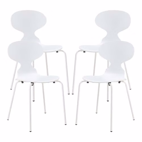 Juego de 4 sillas de comedor Kil de en.casa estilo escandinavo en color blanco con madera de abedul y metal, An/P/Al: 80 x 47 x 48 cm