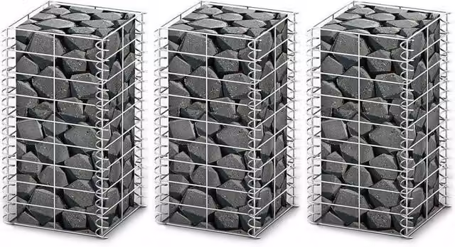 Set de 3 cestas de muro de gaviones SYFAX de acero galvanizado color plata, An/P/Al: 25 x 25 x 50 cm