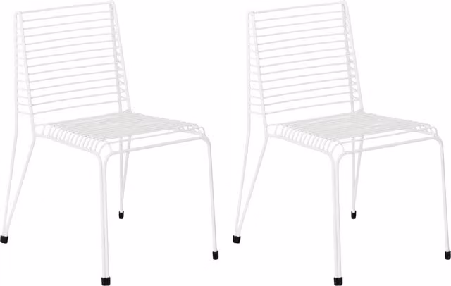 Conjunto de 2 sillas de jardín apilables Beliani de metal en color blanco para exteriores