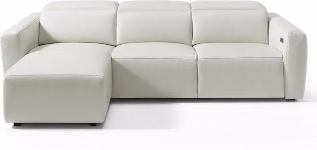 Sofá de piel Trento de El Corte Inglés con 5 plazas, chaiselongue izquierda y 2 asientos relax eléctricos en color blanco