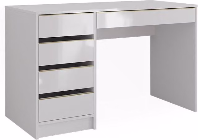 Escritorio para ordenador Sherry de Vicco en blanco alto brillo con cajonera, An/P/Al: 120 x 40,3 x 75 cm