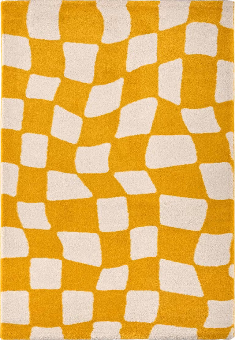 Alfombra Nazar de estilo retro damero en colores amarillo y rojo, An x An: 80 x 140 cm
