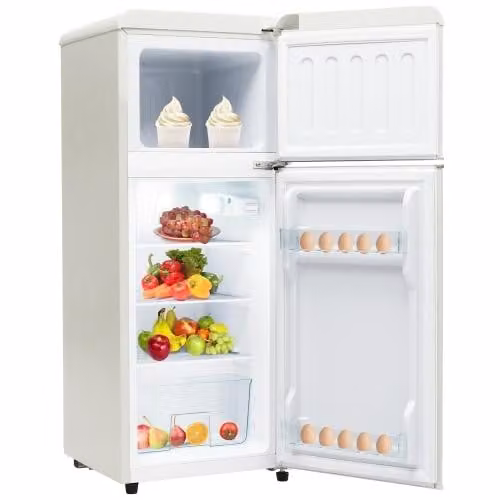 Nevera retro Aiorber de 92 litros con 2 puertas, luz LED y alta eficiencia energética en color blanco antiguo, An/P/Al: 45,5 x 45 x 116 cm