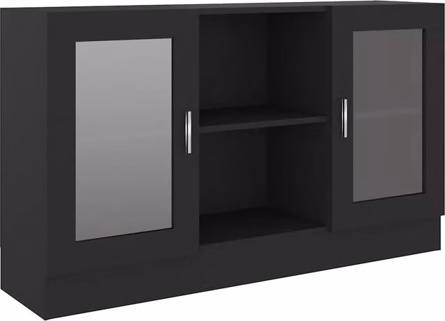 Vitrina moderna SYFAX de madera y cristal con puertas de vidrio en color negro, An/P/Al: 120 x 30,5 x 70 cm
