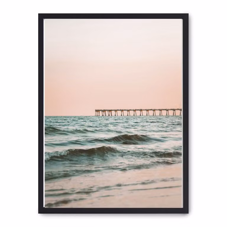 Poster Lab Cuadro Muelle de Naturaleza en Formato Paisaje, Multicolor con Marco Negro de Madera, 50 x 70 cm