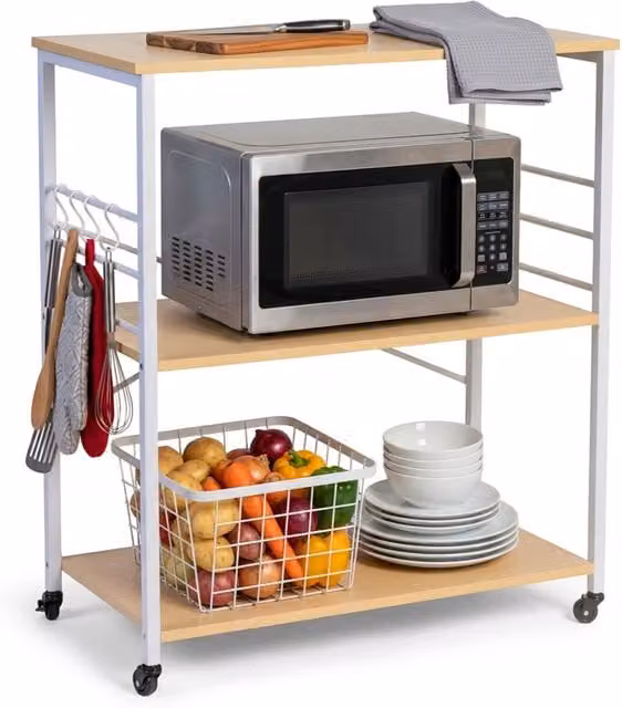 Carrito de cocina Relaxdays con 3 estantes y acabado blanco en MDF y metal, An/P/Al: 89 x 80 x 40 cm