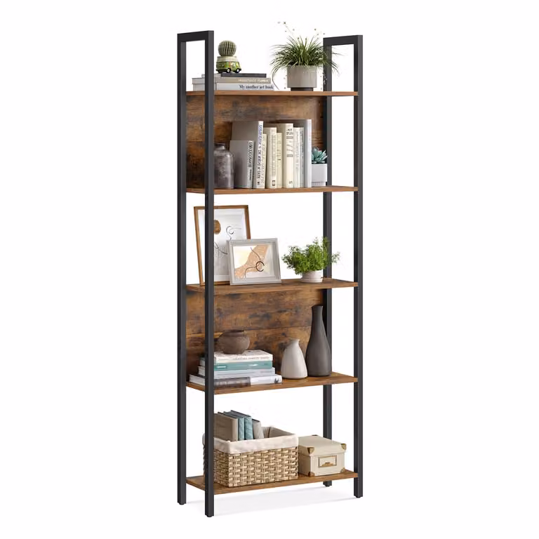 Librería de estilo industrial VASAGLE con 5 niveles, marco de metal y madera, color marrón y negro, An/P/Al: 62 x 24 x 165 cm