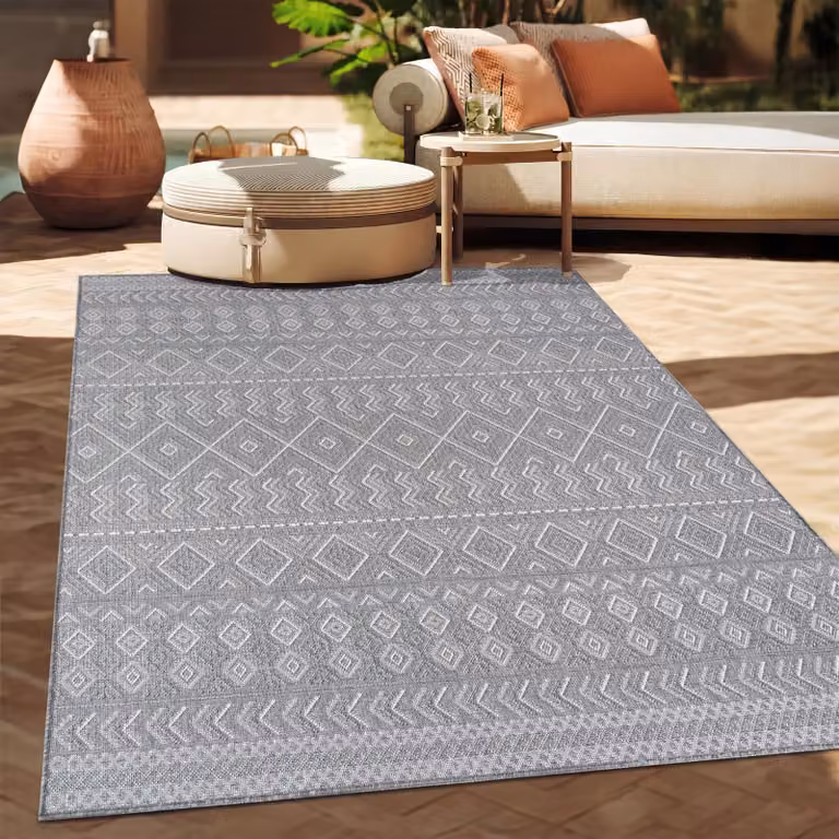 Alfombra Paco Home de tejido plano con diseño boho étnico para exterior e interior, color gris y beige, An/P: 80 x 250 cm