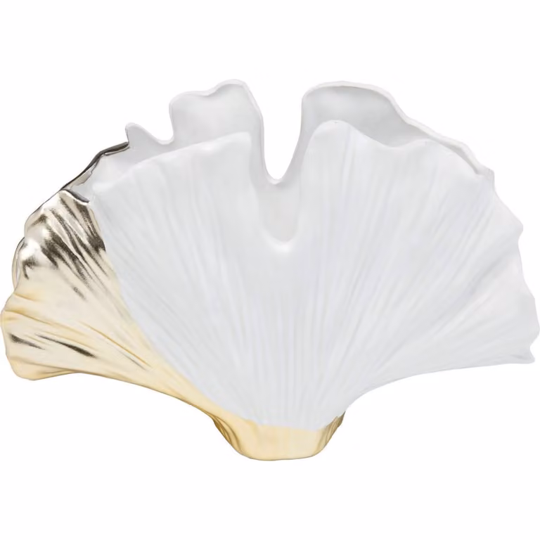 Vasija Ginkgo Elegance de Kare Design en cerámica blanca y dorada, Altura: 18 cm
