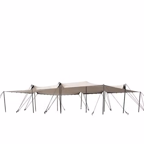 Tienda Stretch Professional TOOLPORT de 7,5x10 m con estructura de aluminio y lona de PVC impermeable en color arena para eventos y exteriores