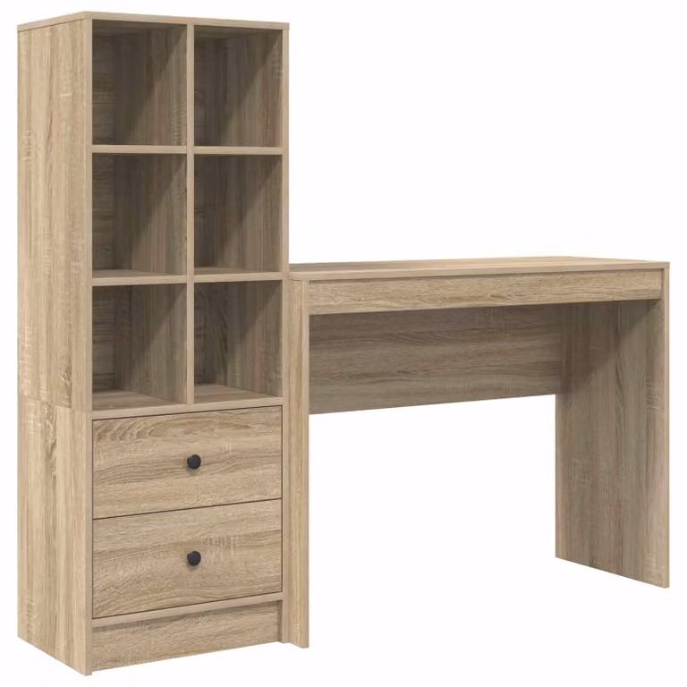 Set de 2 escritorios modernos vidaXL en roble sonoma con estantería, An/P/Al: 145,5 x 40 x 127 cm