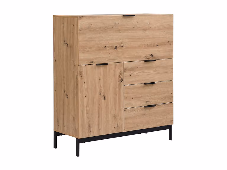 Escritorio de secretaria VENTE-UNIQUE con tapa abatible en color beige y marrón, fabricado en MDF laminado y metal de estilo industrial, An/P/Al: 115 x 40 x 76 cm
