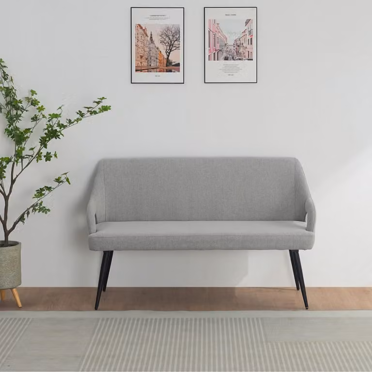 Banco de comedor Loft24 en tejido gris con patas de metal negro mate