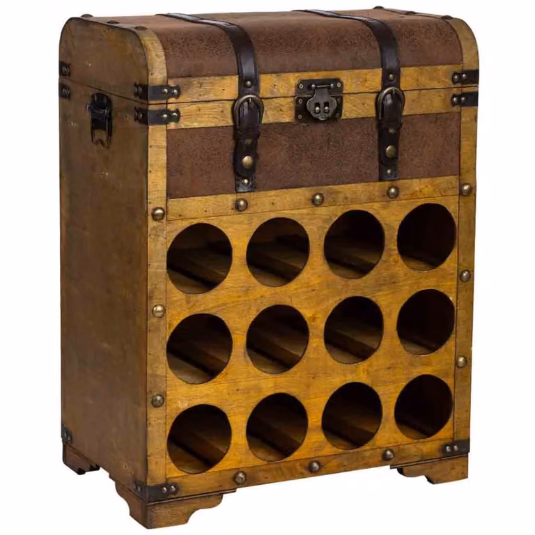 Baúl botellero Wanderlust deco de madera y metal color marrón estilo antiguo An/P/Al: 45 x 28 x 59 cm
