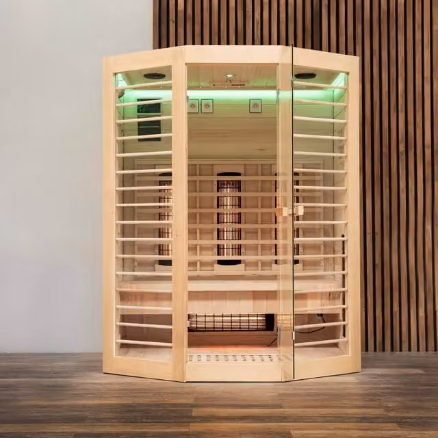 Cabina de infrarrojos Home Deluxe REDSUN DELUXE XL de madera color beige para 3 personas, An: 155 cm, P: 120 cm